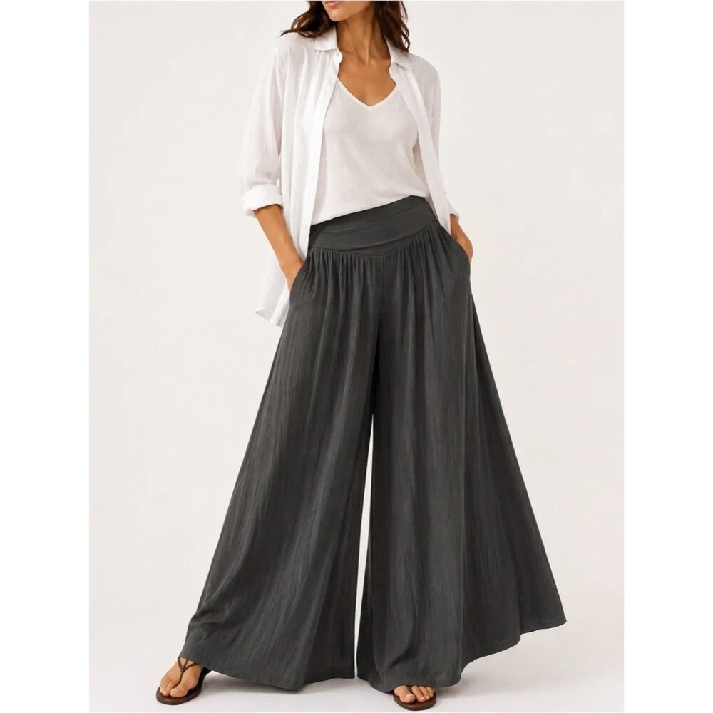 Nic+Zoe Palazzo Pants XL Gray Wide Leg PullOn High Waist Flowy Minimalist Luxury